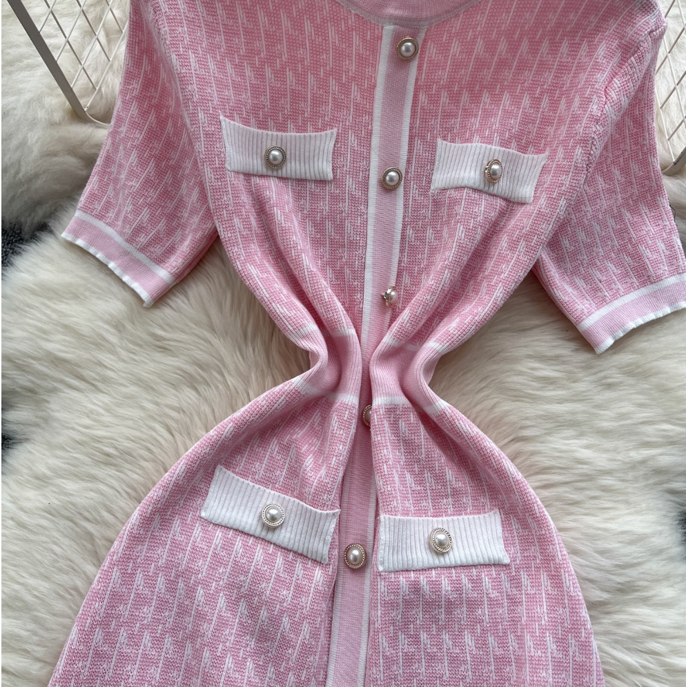 Pearl Button Slim-fit Sweater Dress