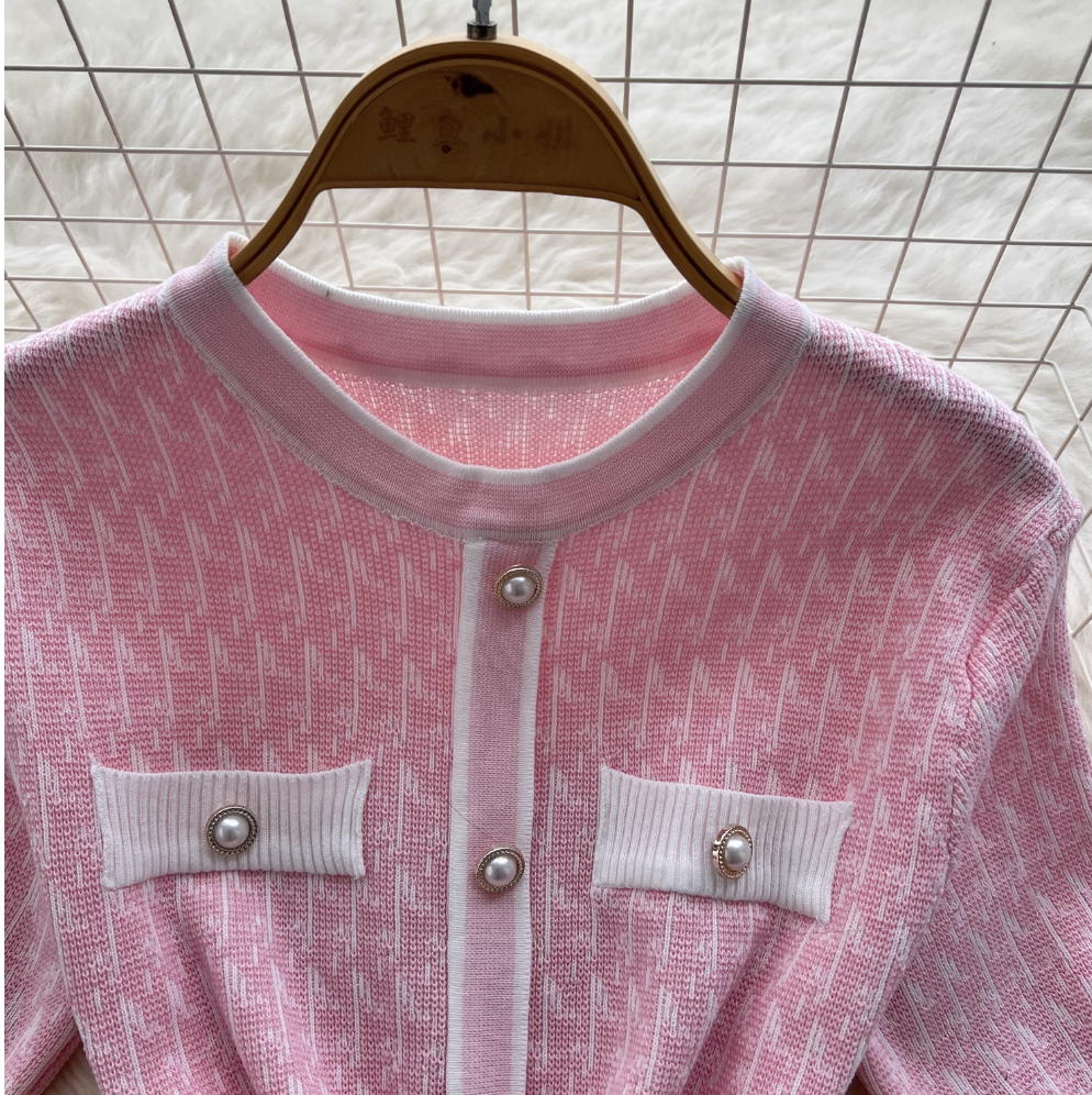 Pearl Button Slim-fit Sweater Dress