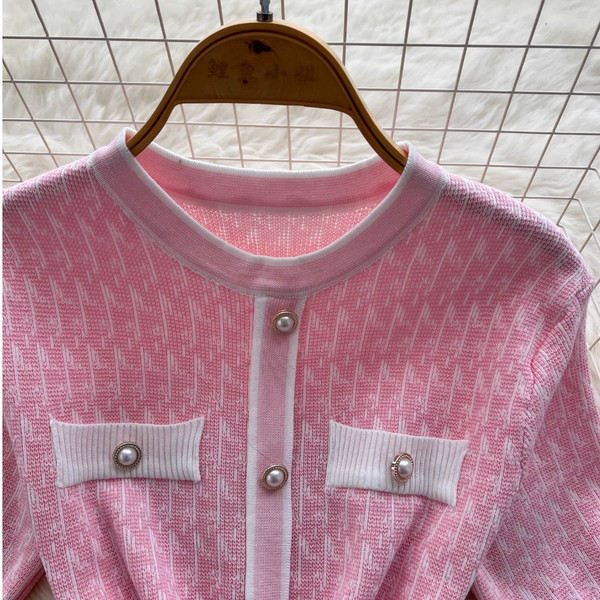 Pearl Button Slim-fit Sweater Dress