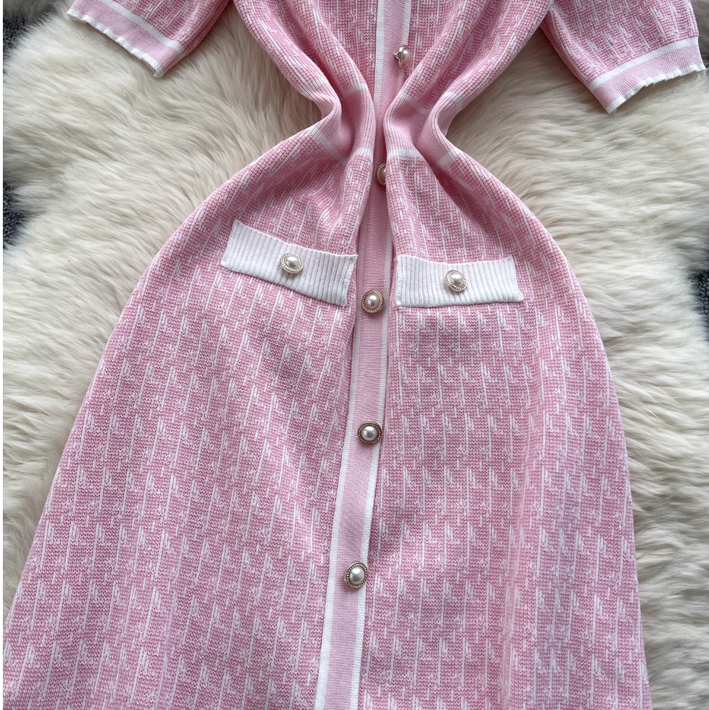 Pearl Button Slim-fit Sweater Dress