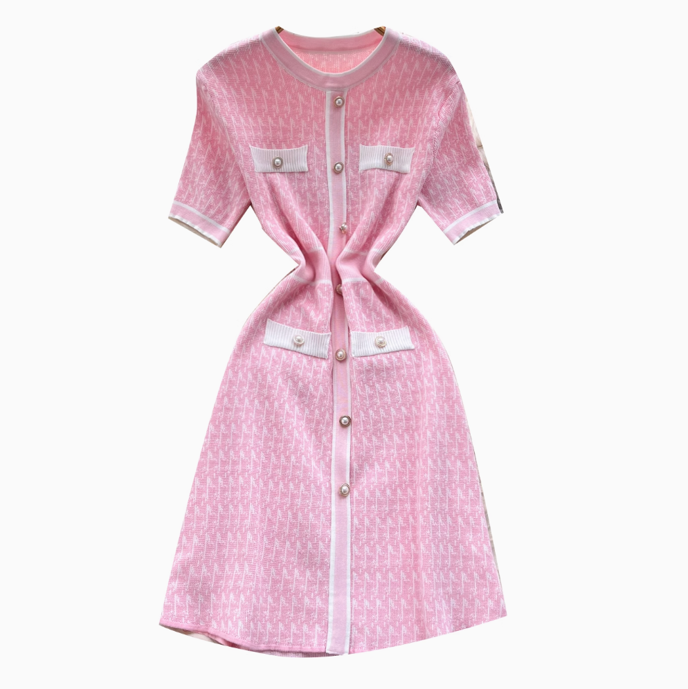 Pearl Button Slim-fit Sweater Dress