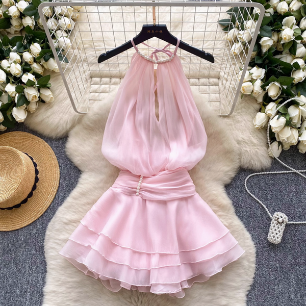 Fairy Beaded Halter Mesh Dress