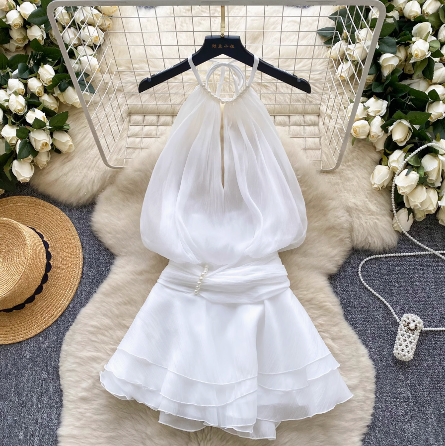 Fairy Beaded Halter Mesh Dress