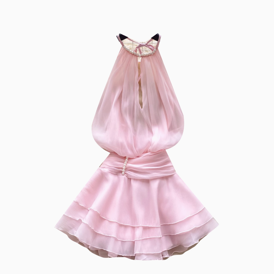 Fairy Beaded Halter Mesh Dress