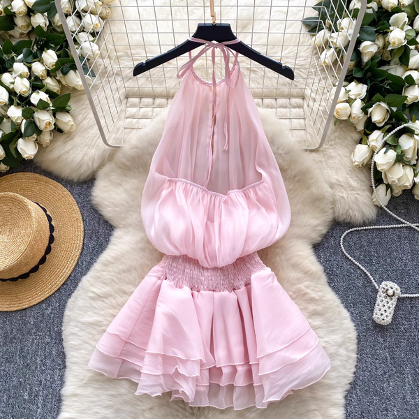 Fairy Beaded Halter Mesh Dress