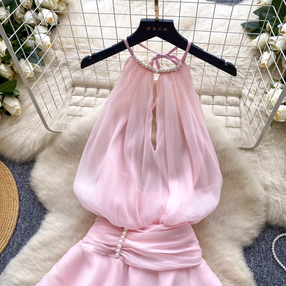 Fairy Beaded Halter Mesh Dress