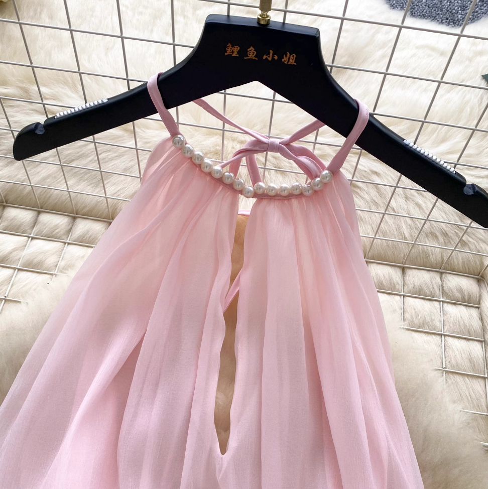 Fairy Beaded Halter Mesh Dress