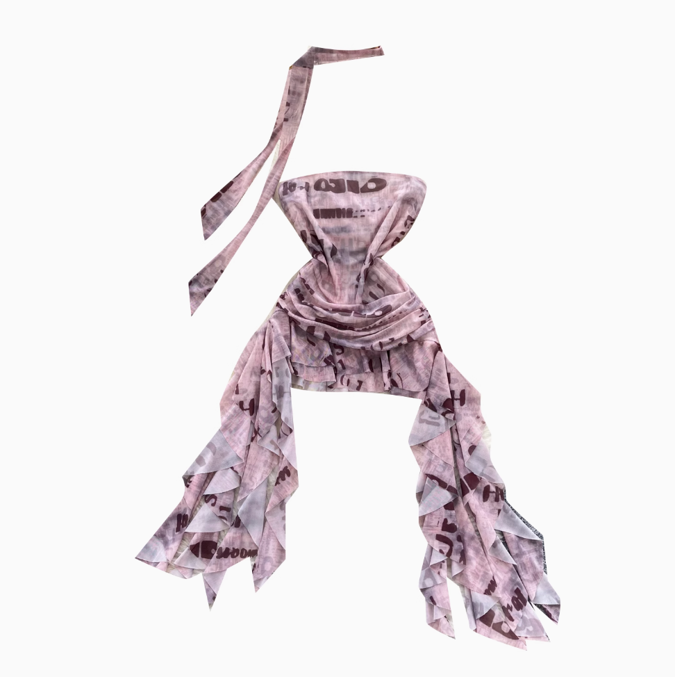 Irregular Design Monogrammed Printed Bustier Dress