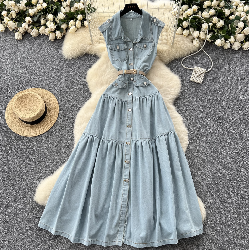 Etiketli Kolsuz Vintage Kot Elbise