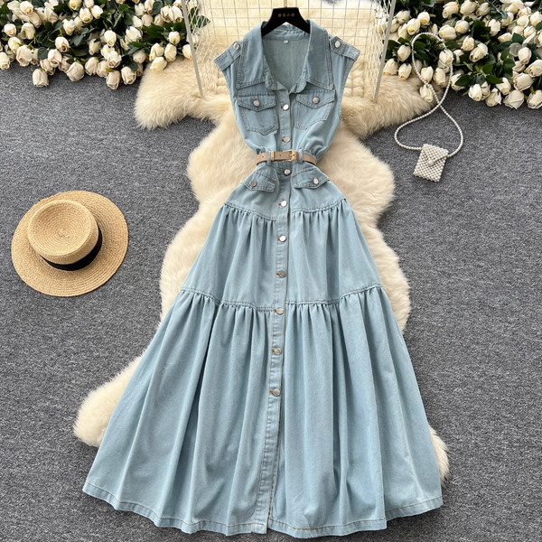 Etiketli Kolsuz Vintage Kot Elbise