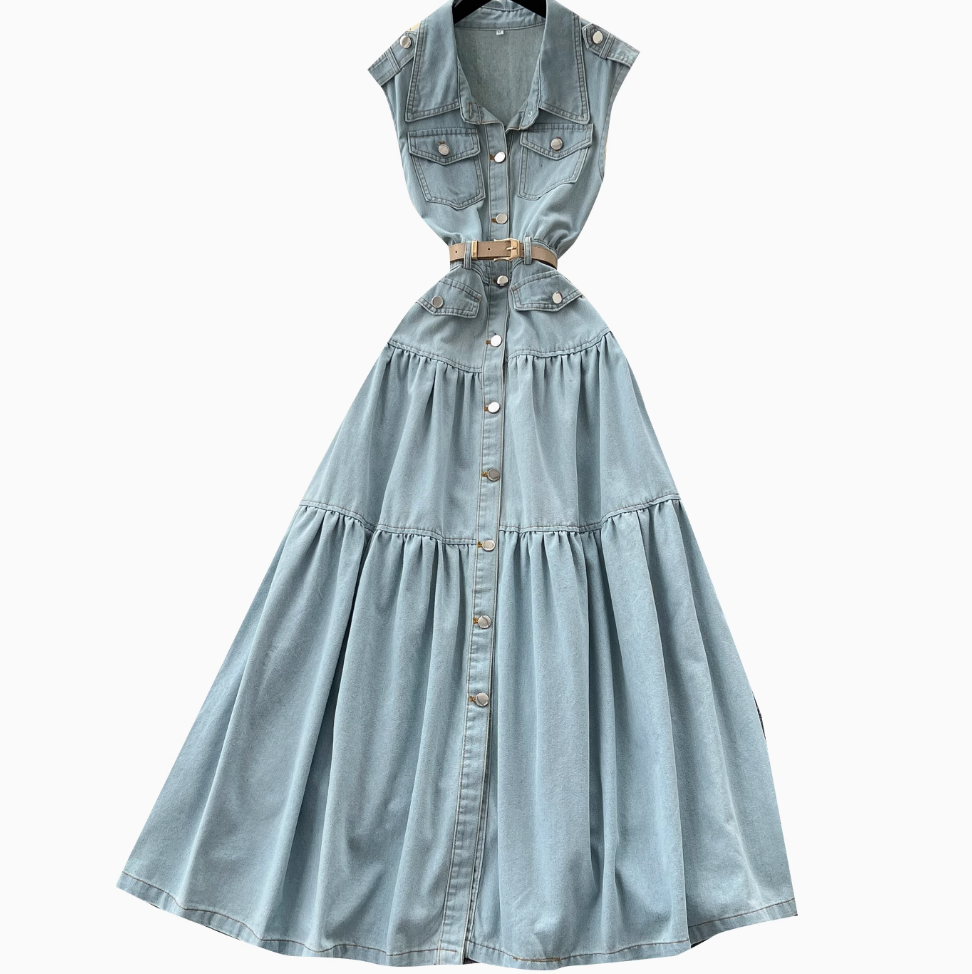 Etiketli Kolsuz Vintage Kot Elbise