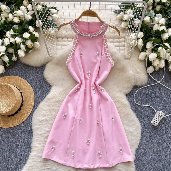 Premium Rhinestone Studded Halter Dress