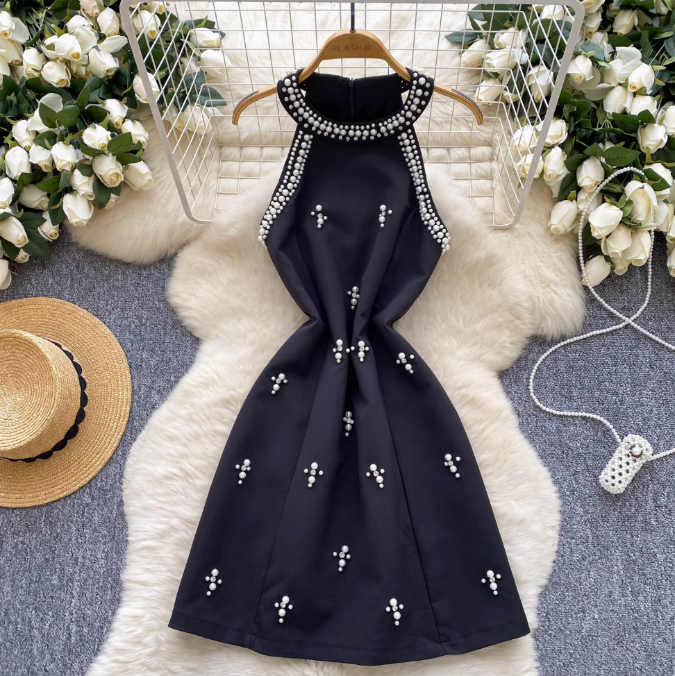 Premium Rhinestone Studded Halter Dress