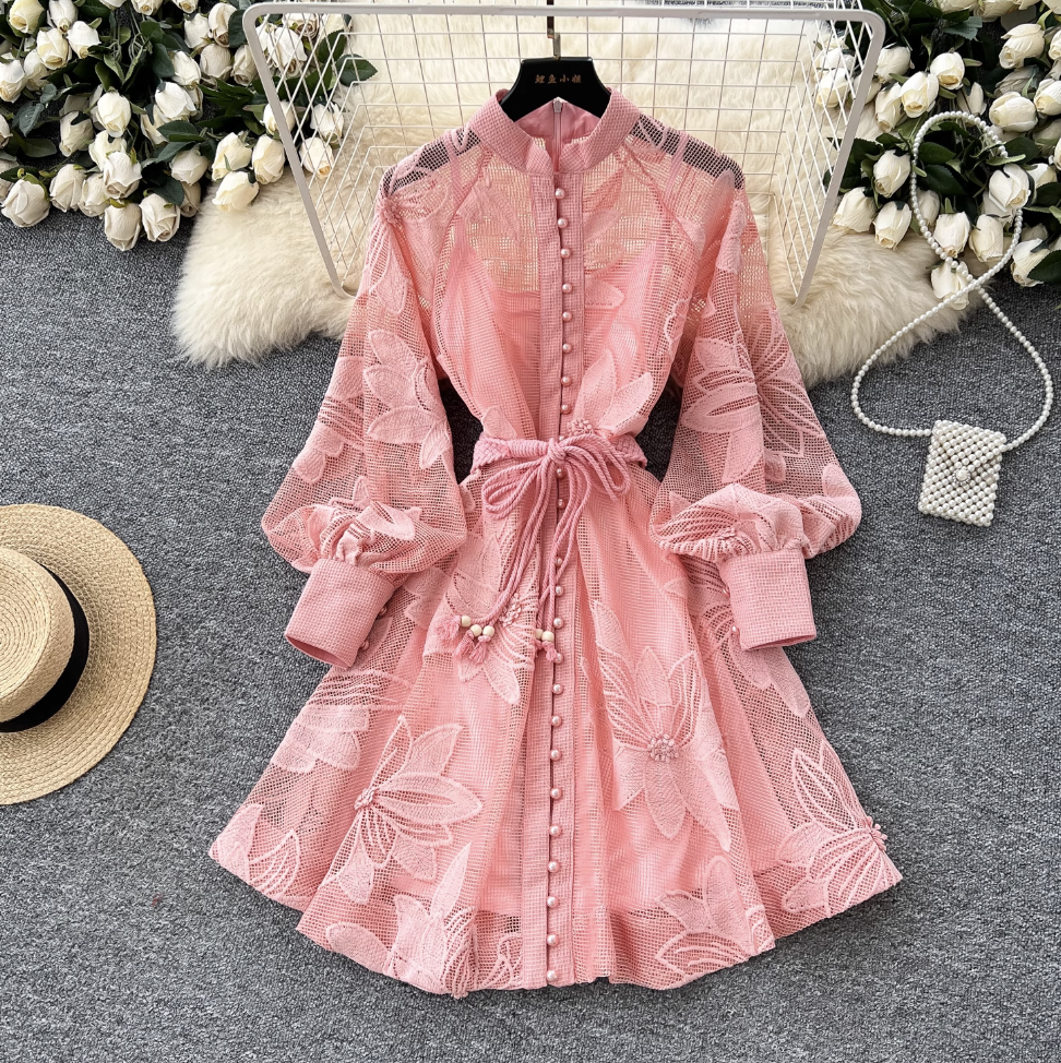 Elegant Hollowed Embroidery A-line Dress