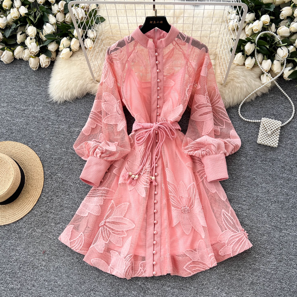 Elegant Hollowed Embroidery A-line Dress