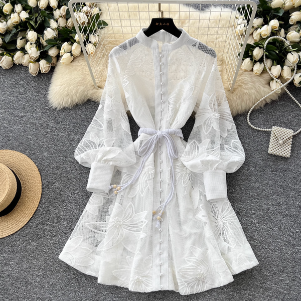 Elegant Hollowed Embroidery A-line Dress