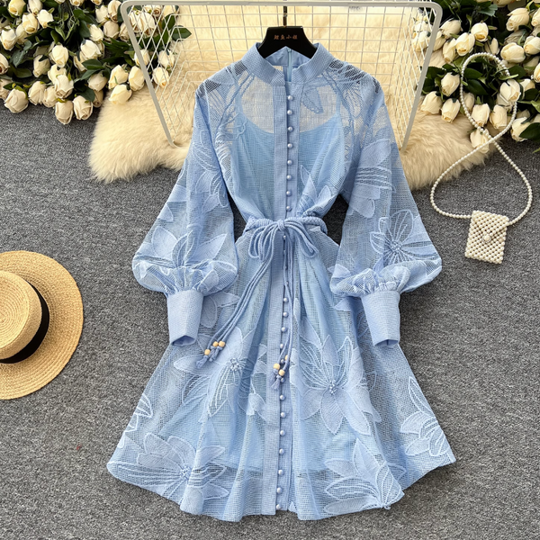 Elegant Hollowed Embroidery A-line Dress
