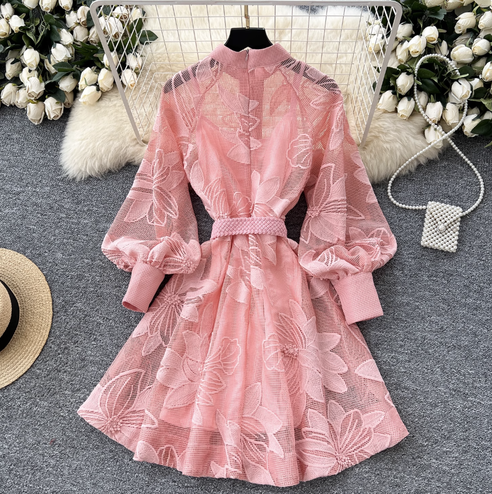 Elegant Hollowed Embroidery A-line Dress