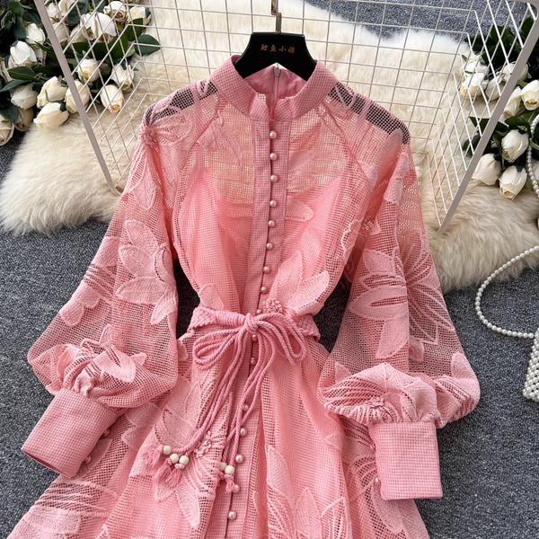 Elegant Hollowed Embroidery A-line Dress
