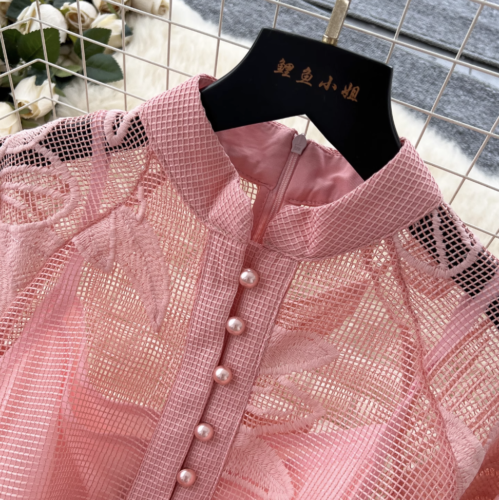 Elegant Hollowed Embroidery A-line Dress