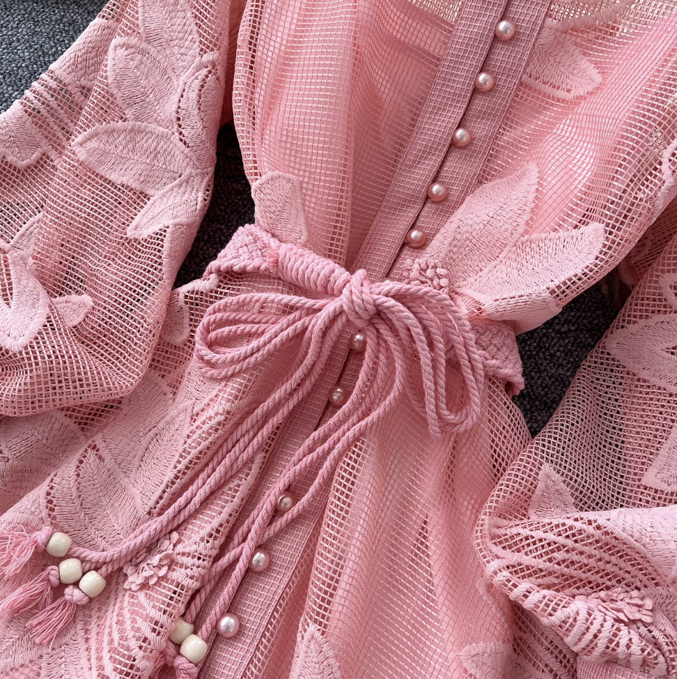 Elegant Hollowed Embroidery A-line Dress