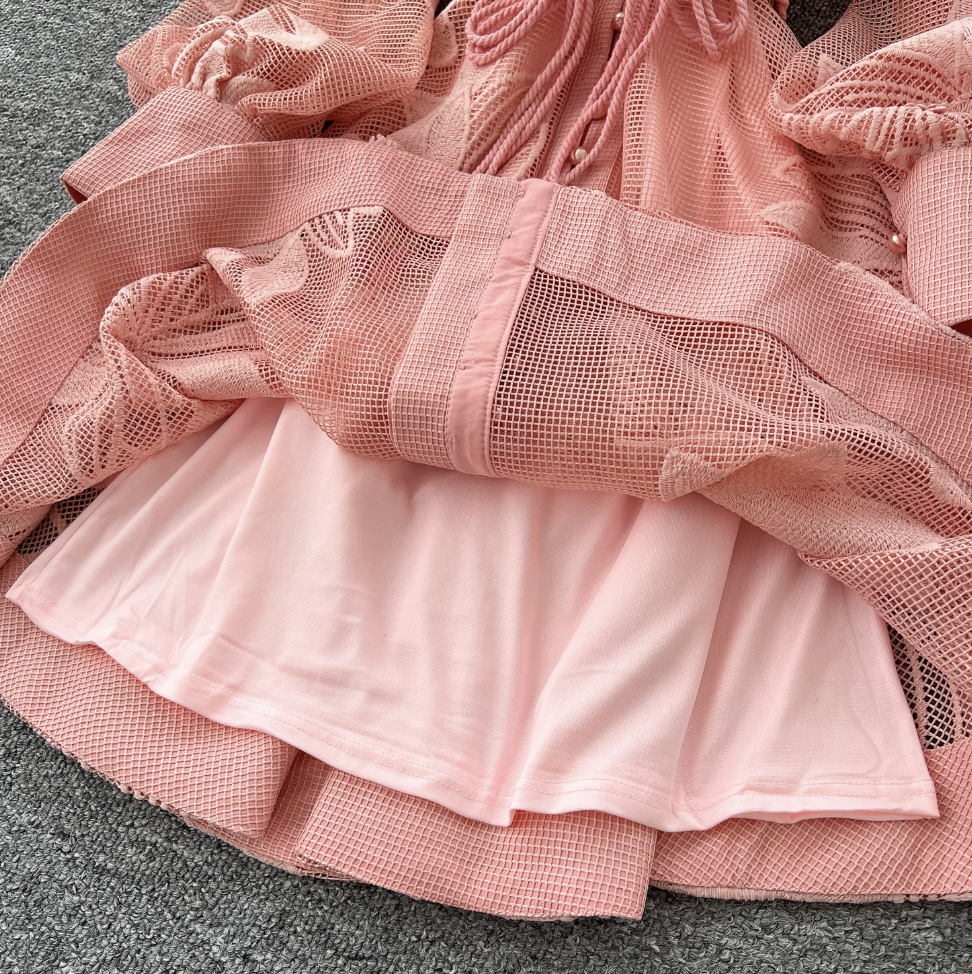 Elegant Hollowed Embroidery A-line Dress