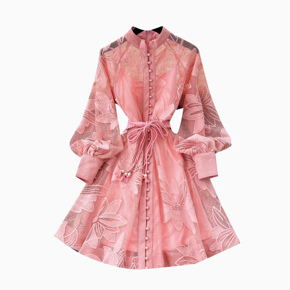 Elegant Hollowed Embroidery A-line Dress