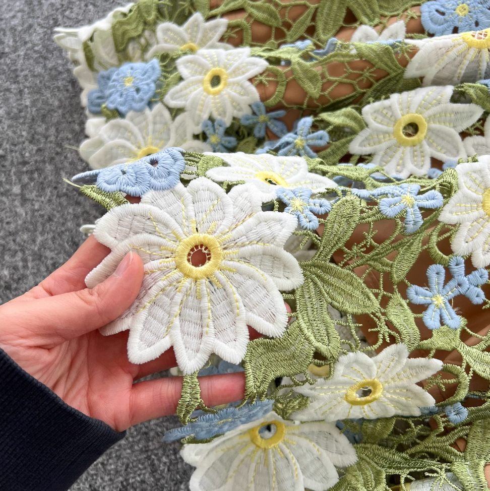 Colorful Hollowed Flower Slip Lace Dress