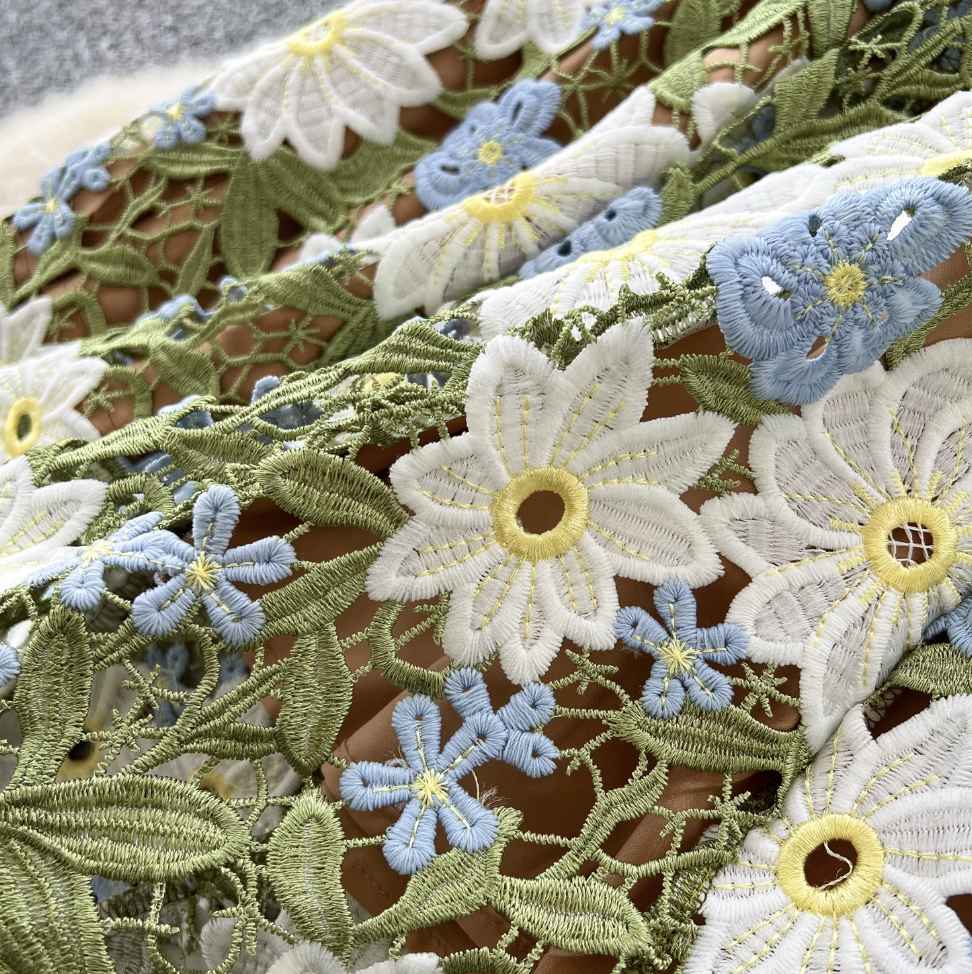 Colorful Hollowed Flower Slip Lace Dress