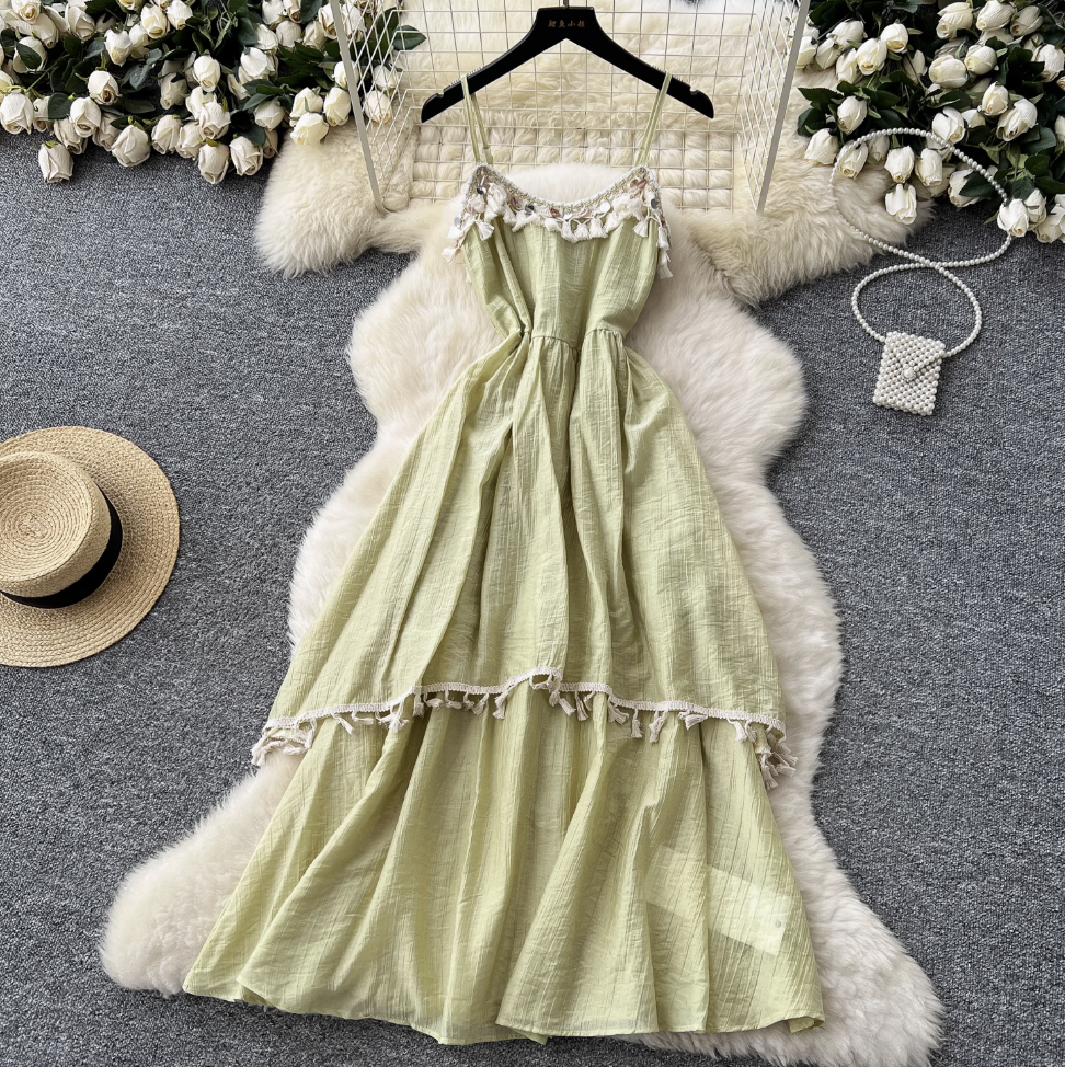 Irregular Design Sequin Fringed Slip Dress