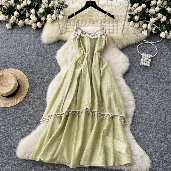 Irregular Design Sequin Fringed Slip Dress