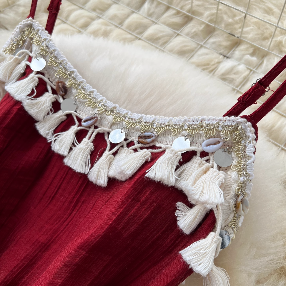 Irregular Design Sequin Fringed Slip Dress