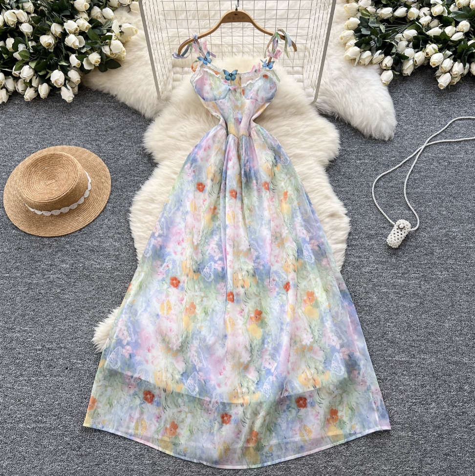 Fairy Colorful Printed Chiffon Slip Dress