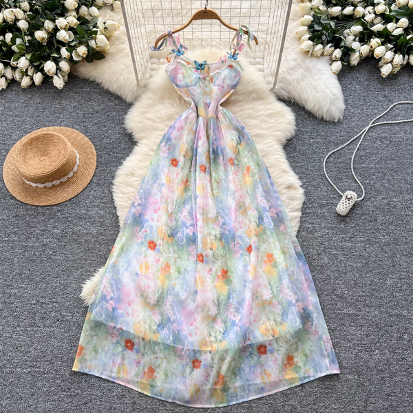 Fairy Colorful Printed Chiffon Slip Dress