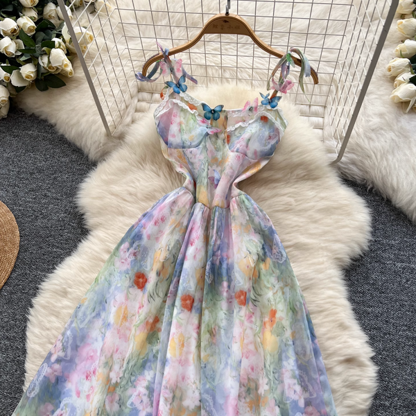 Fairy Colorful Printed Chiffon Slip Dress