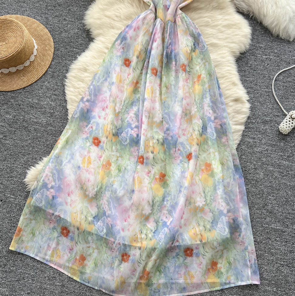 Fairy Colorful Printed Chiffon Slip Dress