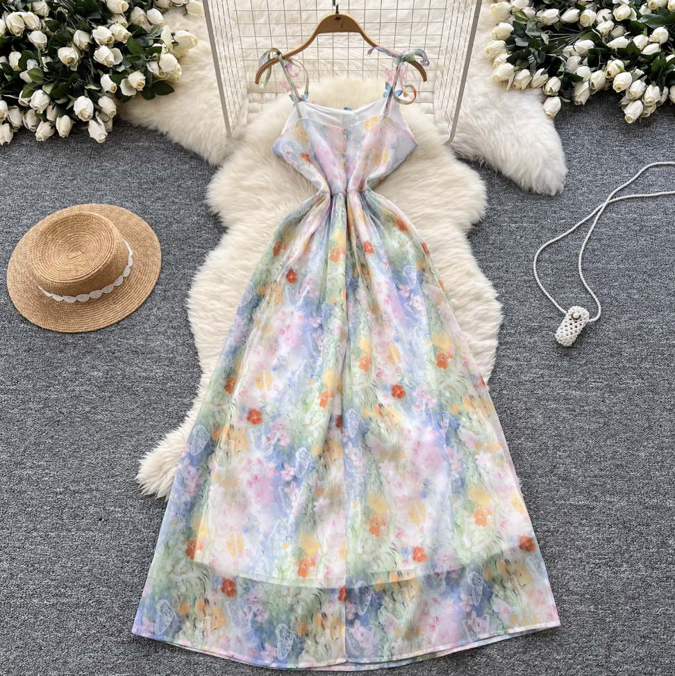 Fairy Colorful Printed Chiffon Slip Dress