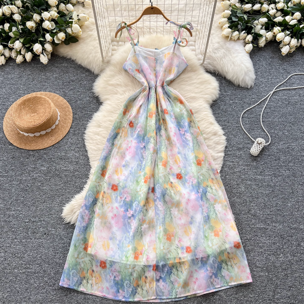 Fairy Colorful Printed Chiffon Slip Dress