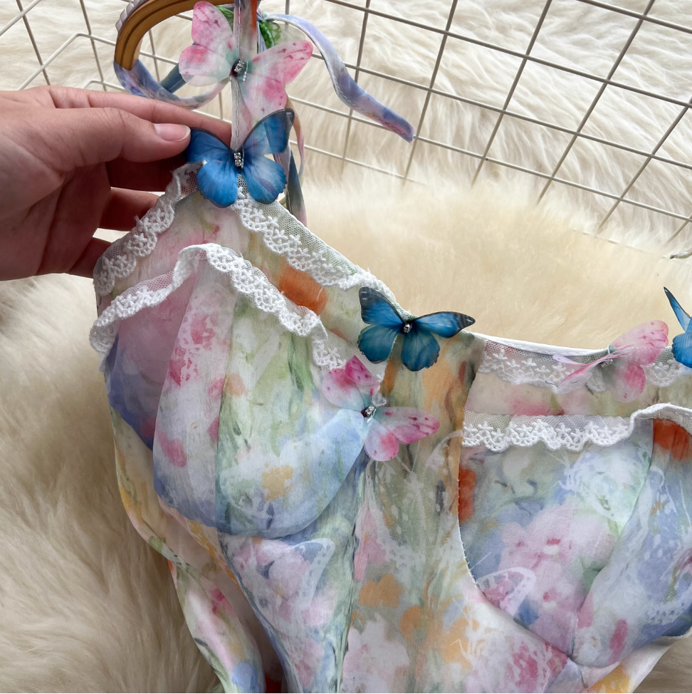 Fairy Colorful Printed Chiffon Slip Dress