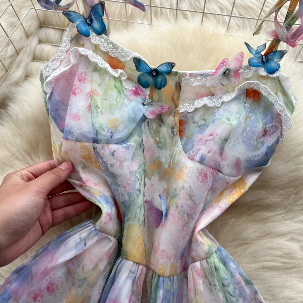 Fairy Colorful Printed Chiffon Slip Dress