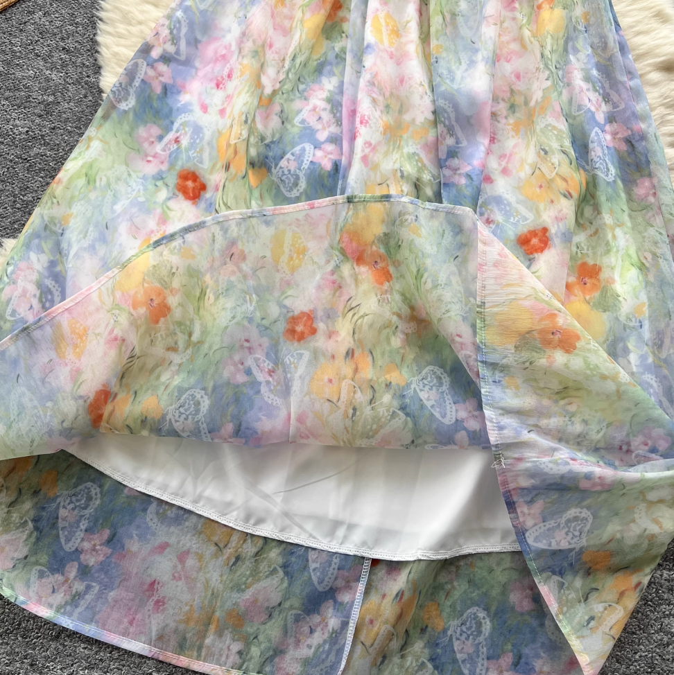Fairy Colorful Printed Chiffon Slip Dress