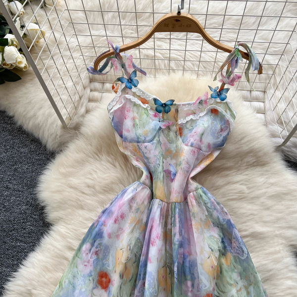 Fairy Colorful Printed Chiffon Slip Dress