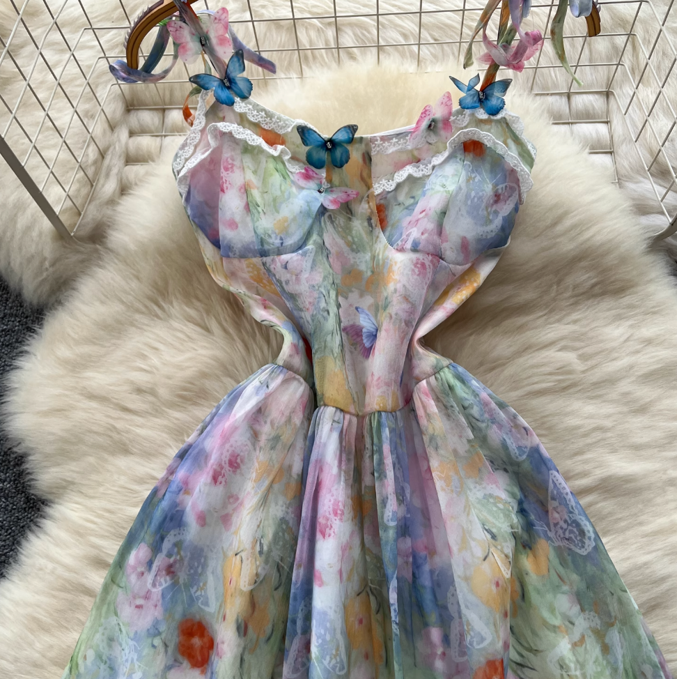 Fairy Colorful Printed Chiffon Slip Dress