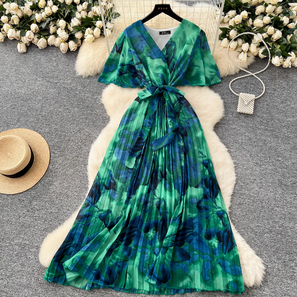 Premium V-neck Printed Chiffon Dress