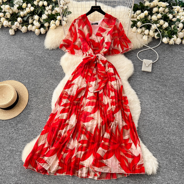 Premium V-neck Printed Chiffon Dress