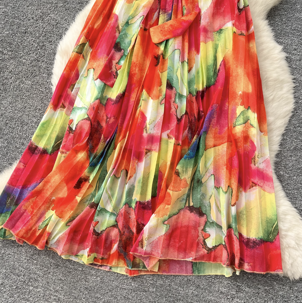 Premium V-neck Printed Chiffon Dress