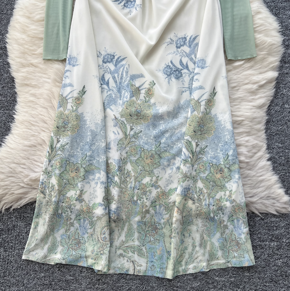 Mesh Cardigan & Floral Slip Dress 2Pcs