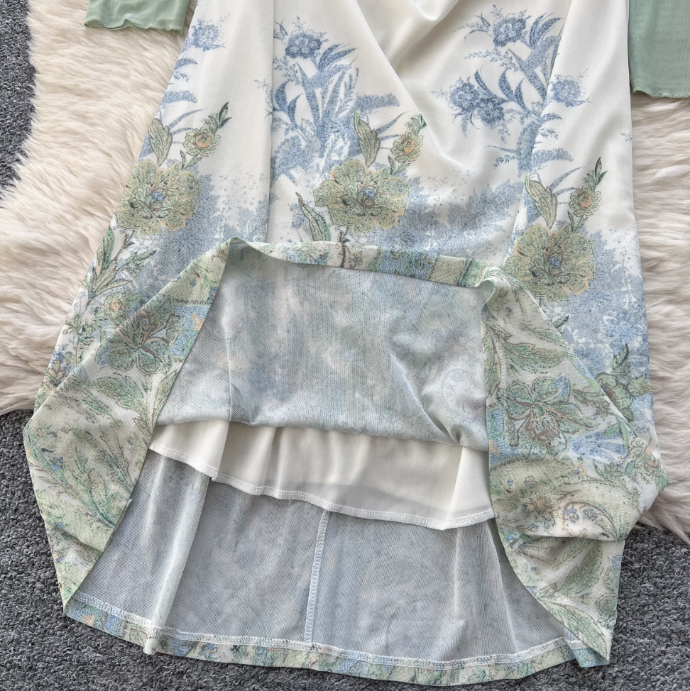 Mesh Cardigan & Floral Slip Dress 2Pcs