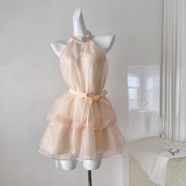 Sweetie Pink Mesh Halter Dress