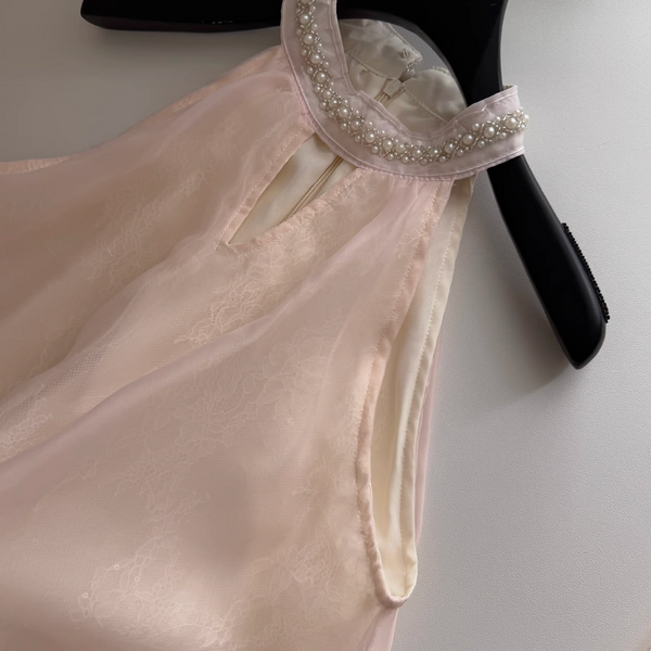 Sweetie Pink Mesh Halter Dress